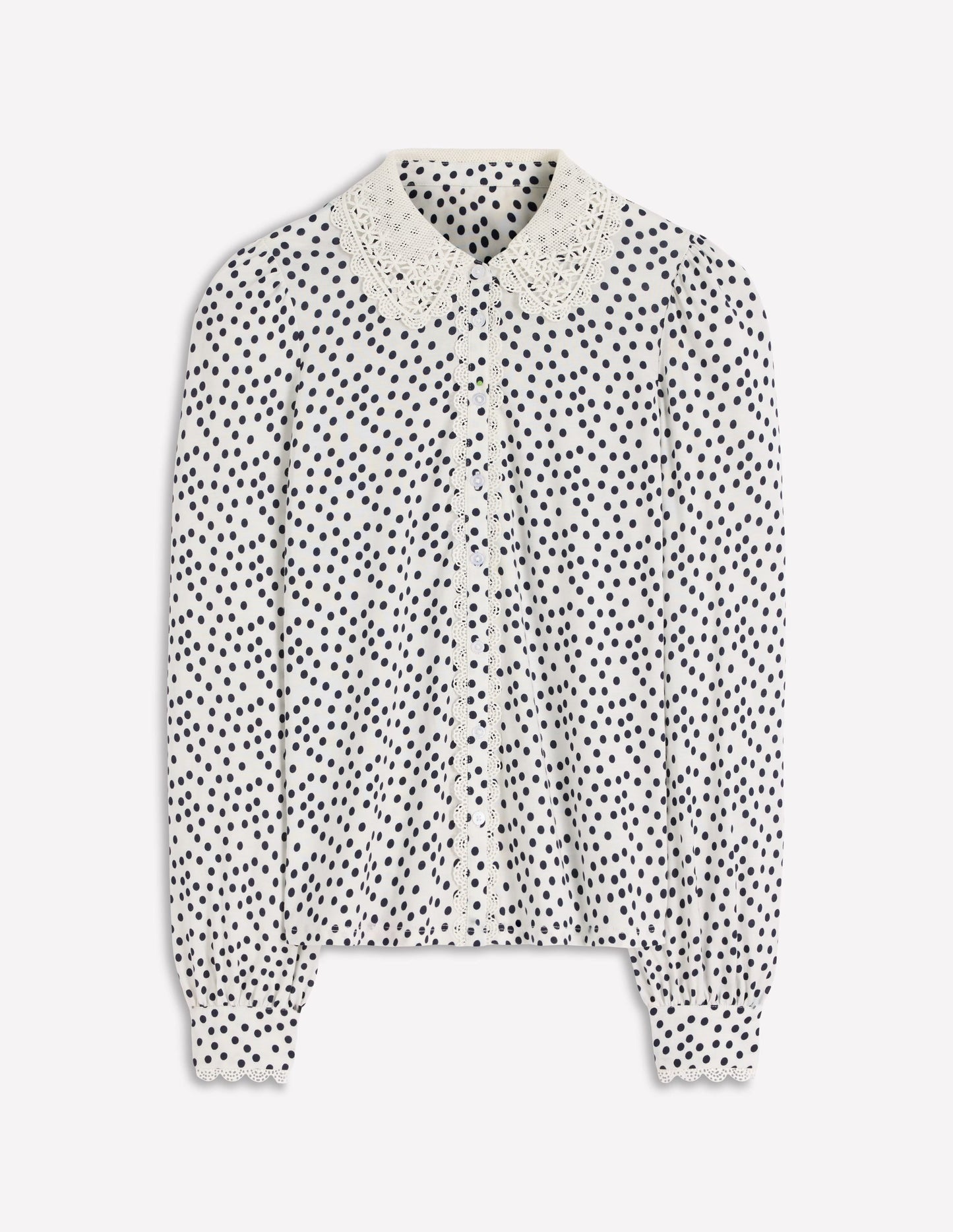 Lace Collar Blouse-Ivory, Painted Dot