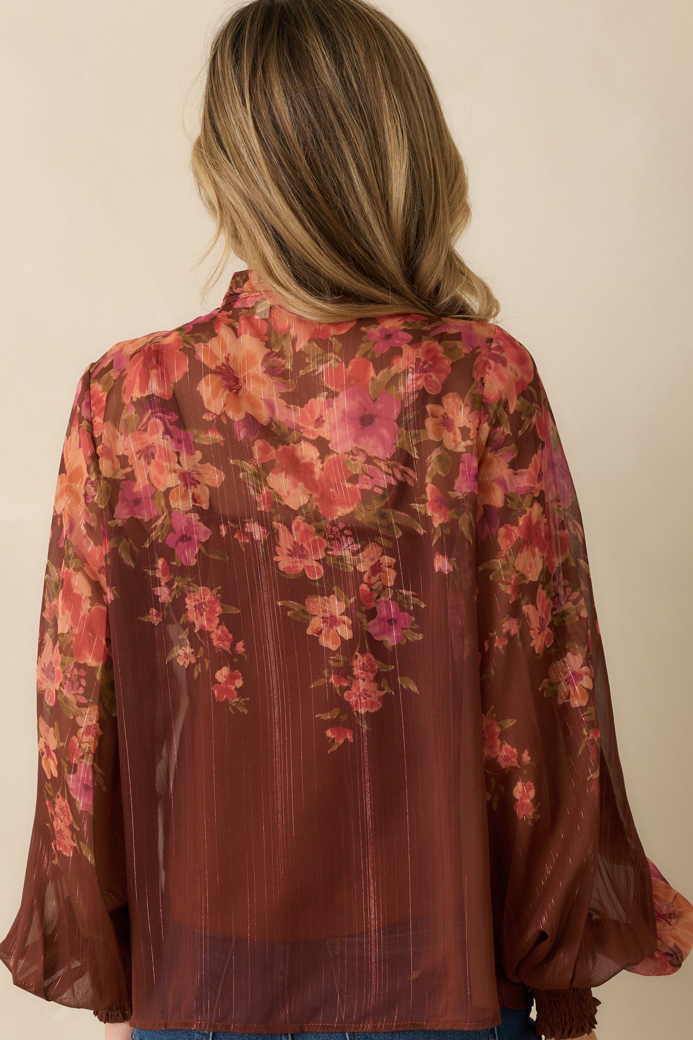 Forever Falling Brown Multi Floral Print Bow Blouse