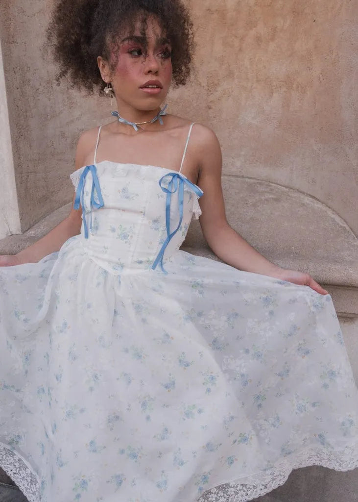 Coquette Sleeveless Blue Bow Dress
