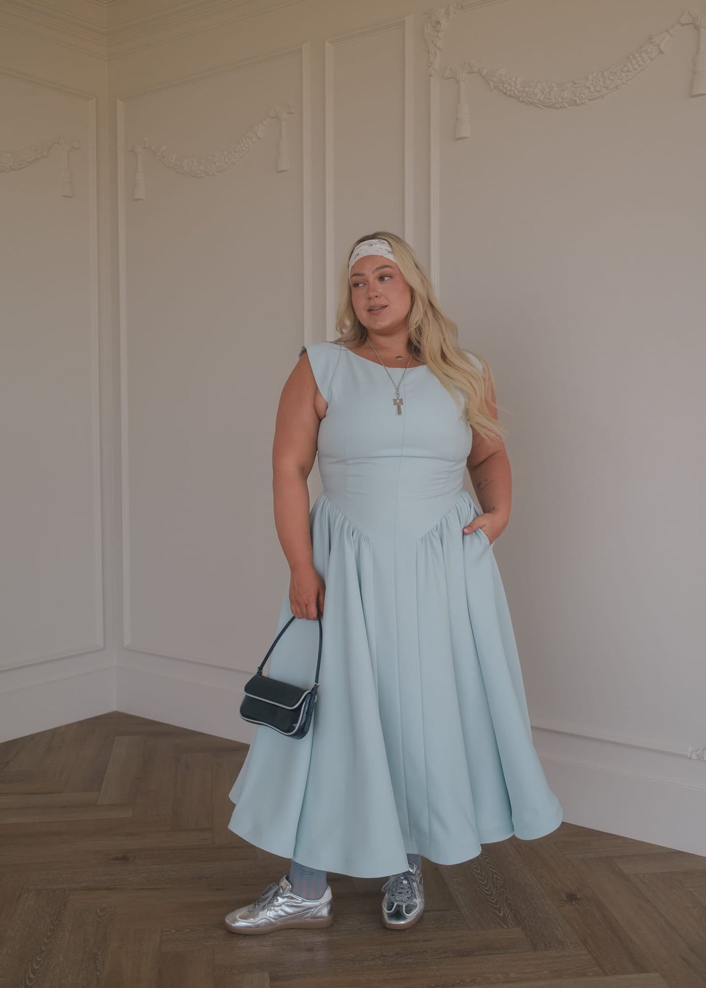 Diana Drop Waist Keyhole Back Dress - Light Blue
