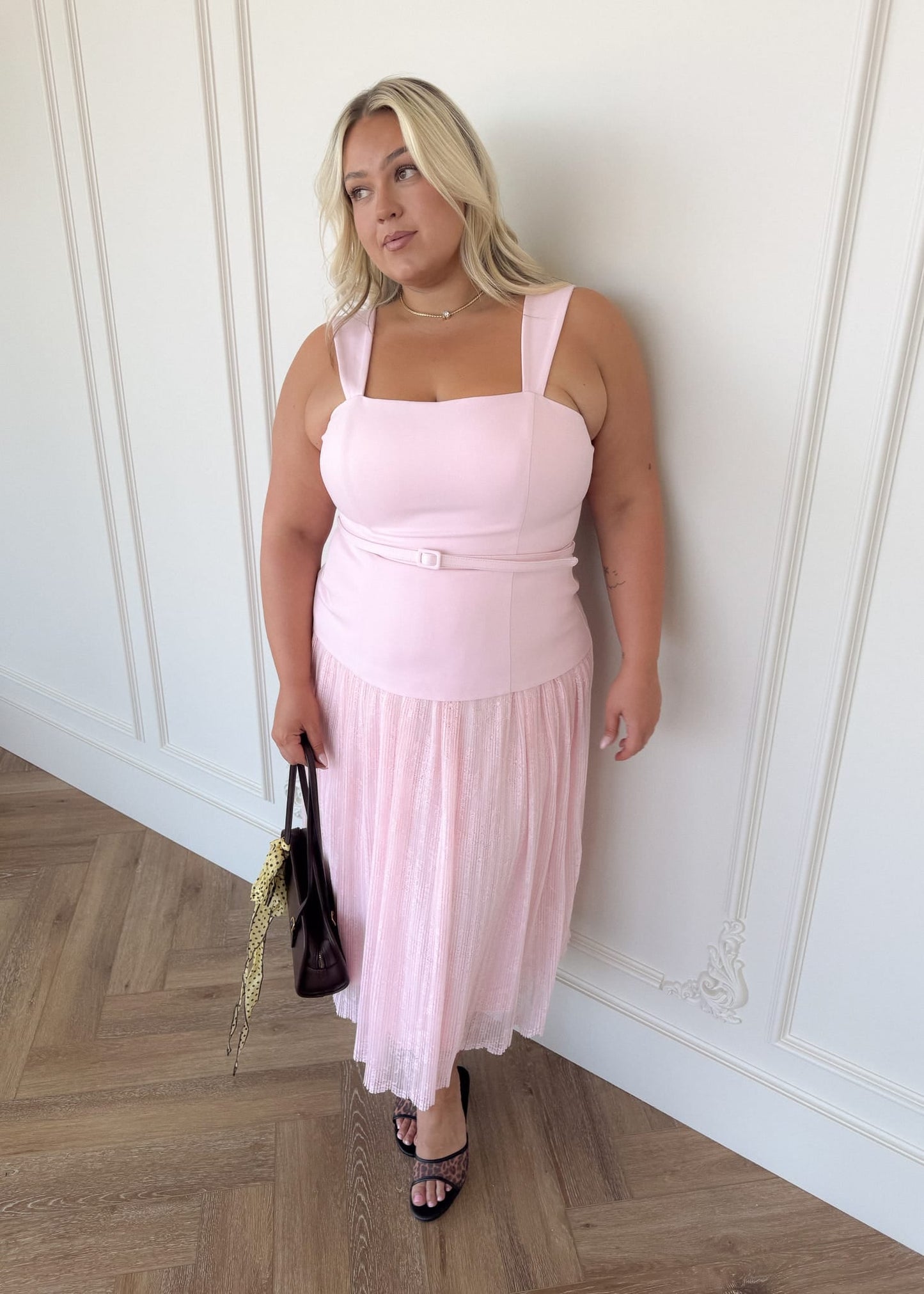 Jackie Peplum Belted Dress - Pink
