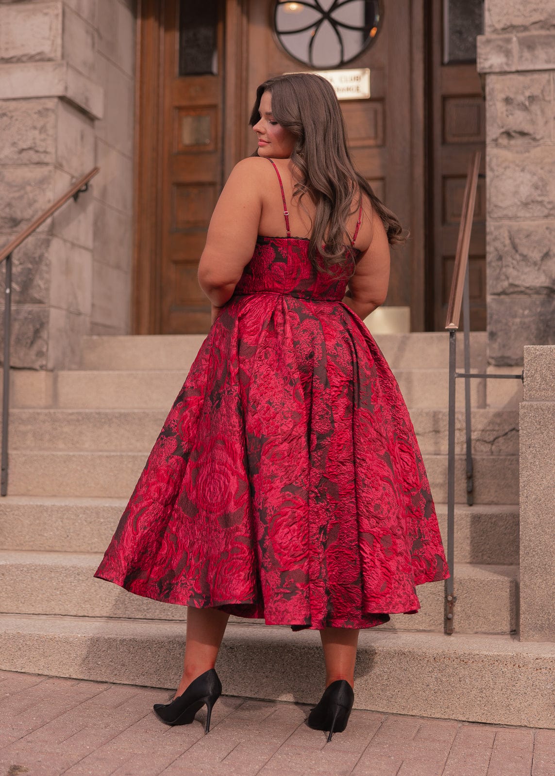 Kelly A-line Jacquard Midi Dress - Red