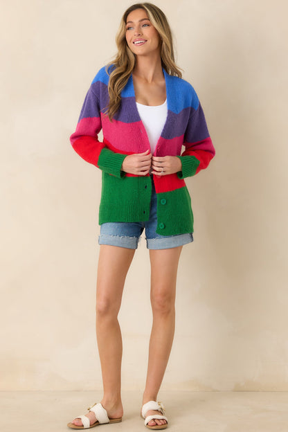 Color Me Happy Multi Colorblock Knit Cardigan