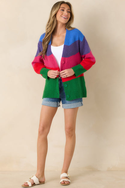 Color Me Happy Multi Colorblock Knit Cardigan