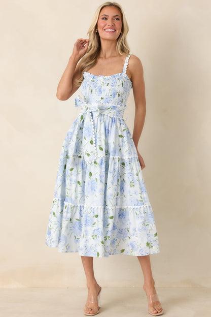 EXCLUSIVE: Prosperina Darcy Light Blue Floral Print Cotton Maxi Dress