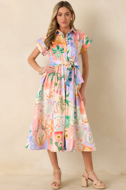 Prosperina Savannah Peach Multi Floral Cotton Midi Dress