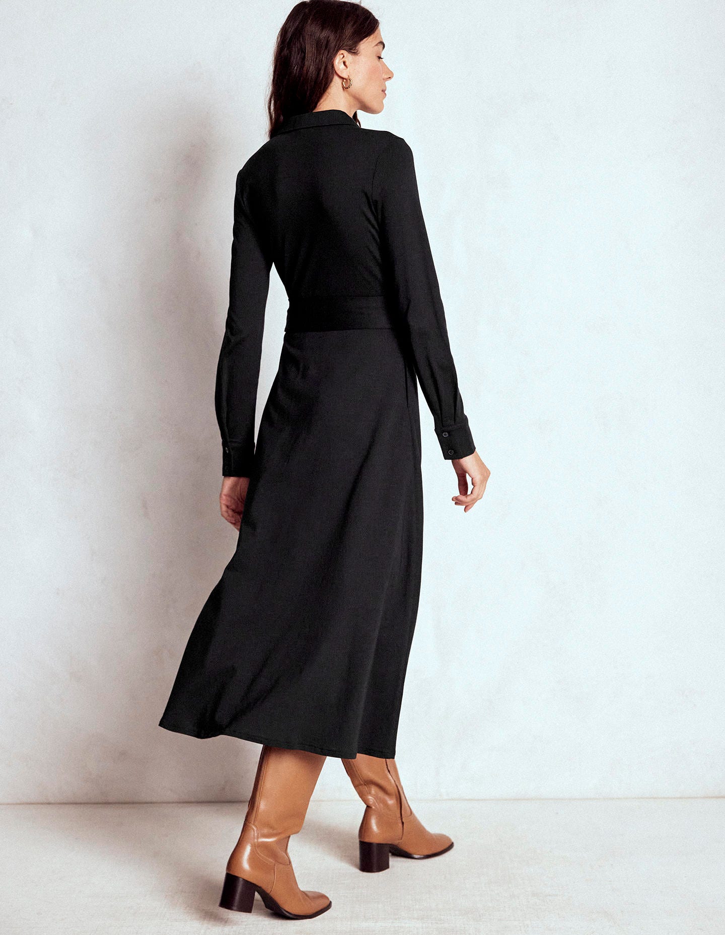 Marcia Jersey Shirt Dress-Black