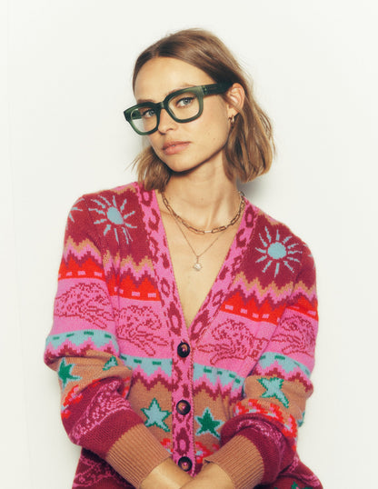 Quinn Boyfriend Cardigan-Camel, Cheetahs