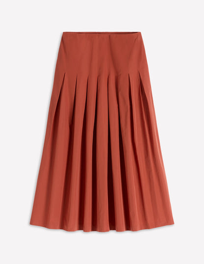 Valentina Taffeta Midi Skirt-Roasted Chestnut Brown