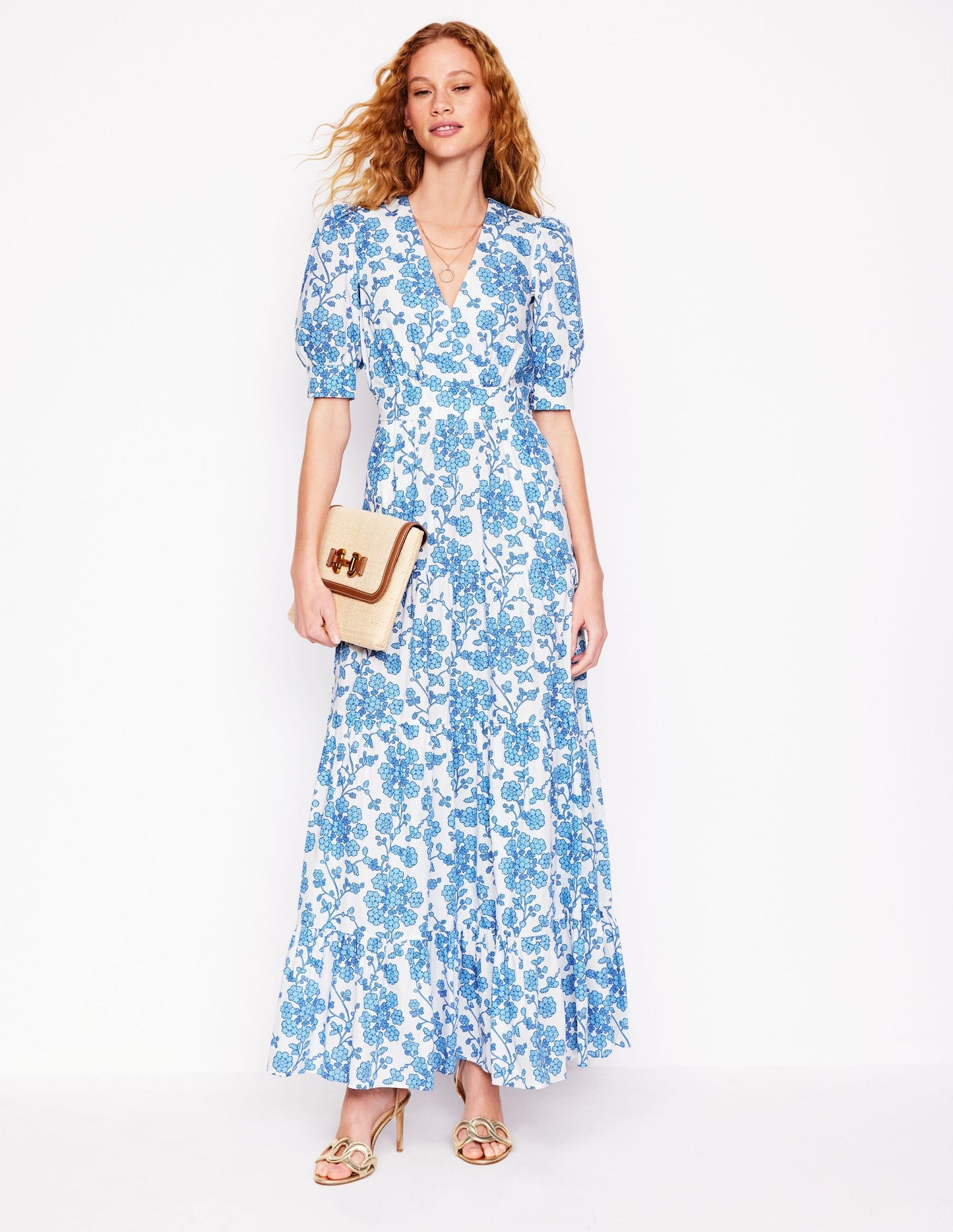 Bella Puff Sleeve Maxi Dress-Ivory, Trailing Yarrow