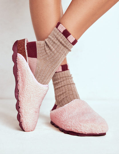 Contrast Sole Mule Slippers-Pink