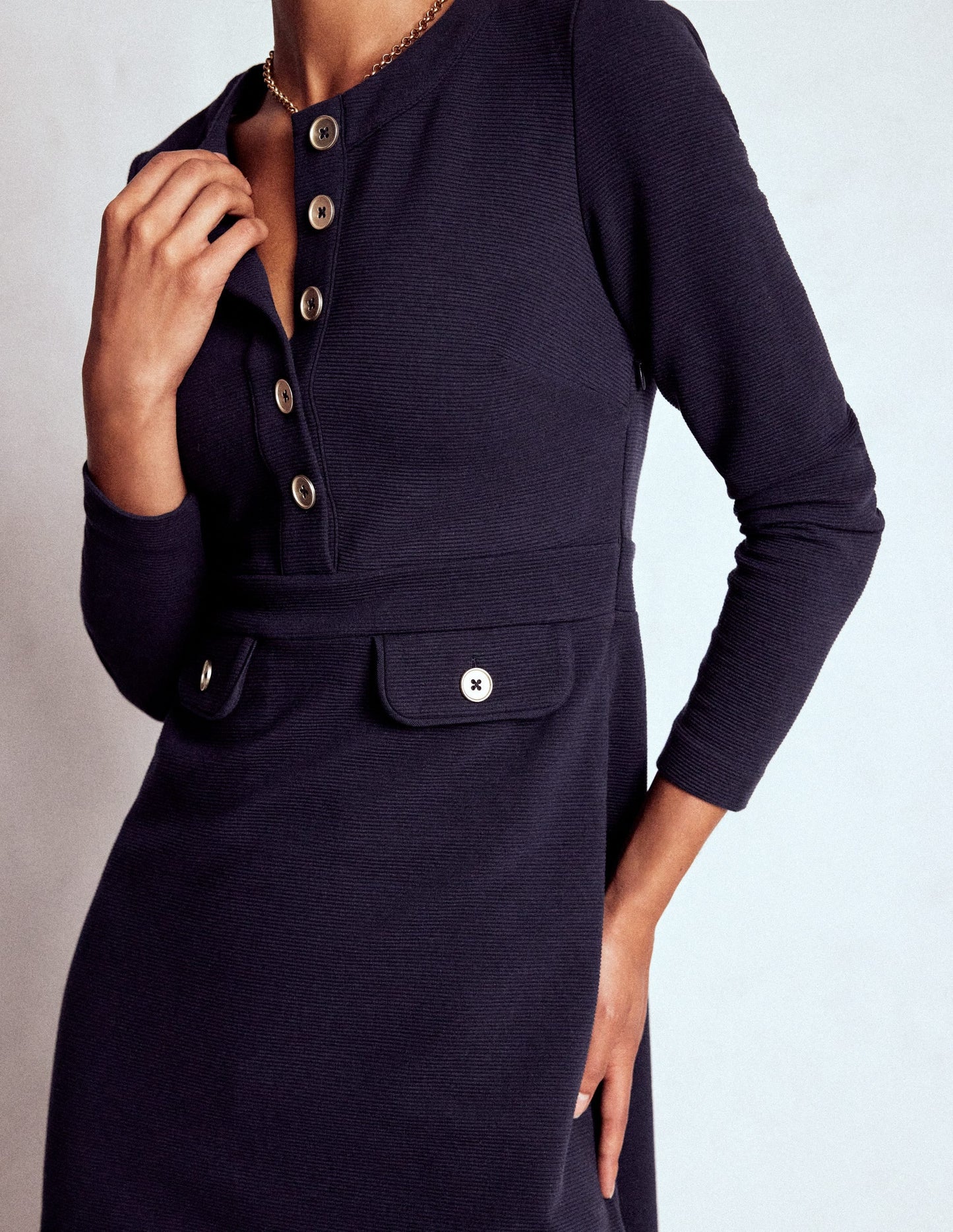 Lavinia Button Shift Dress-Navy