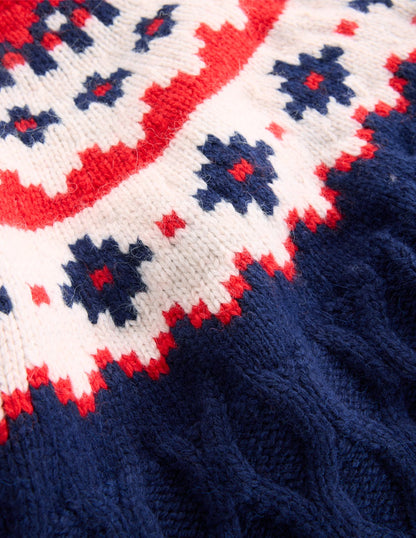 Eleanor Fair Isle Sweater-Navy Cable