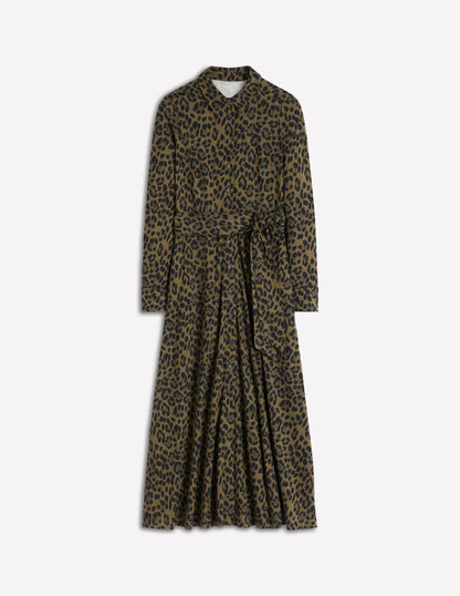 Marcia Jersey Shirt Dress-Military Olive, Brushed Animal