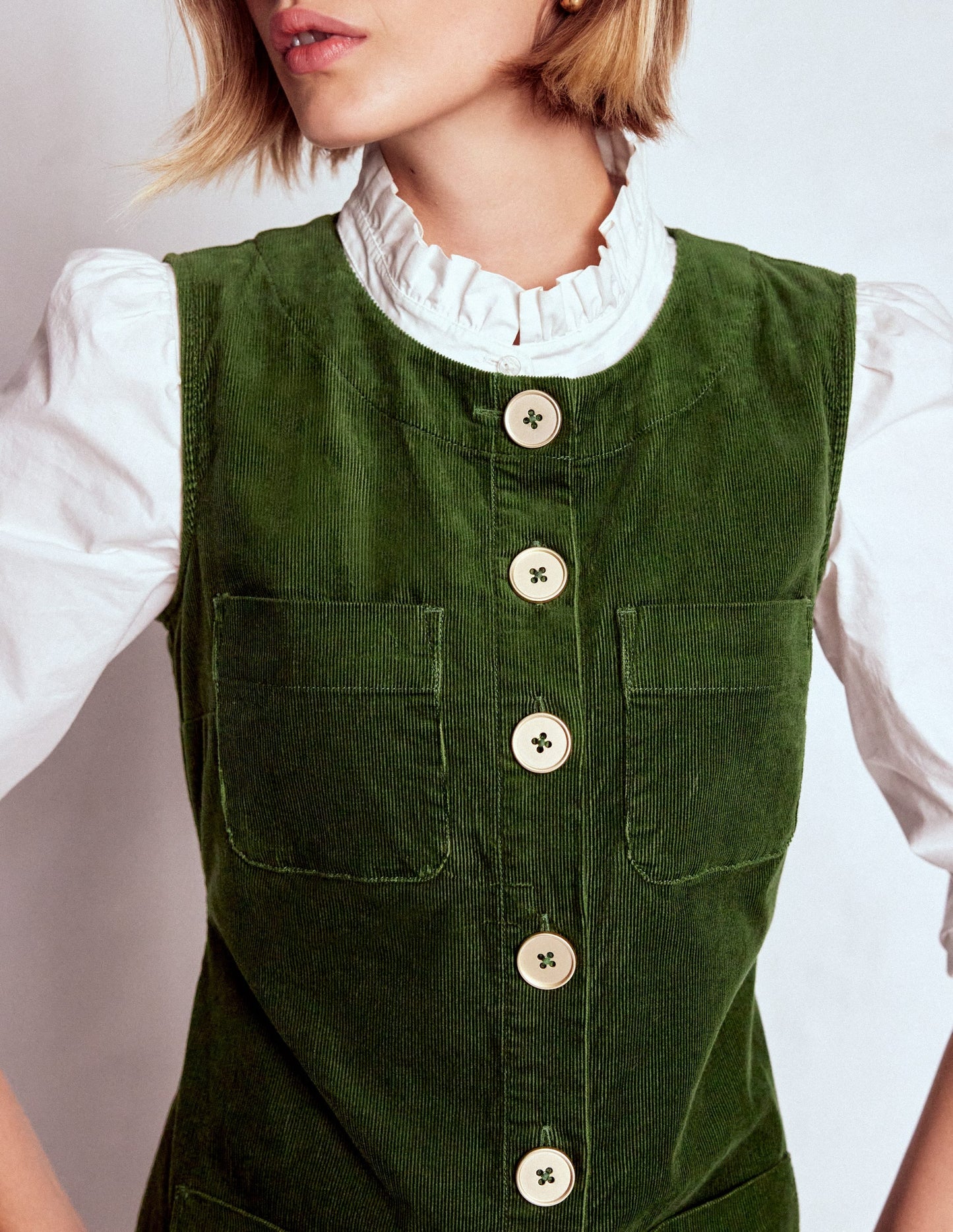 Evelyn Cord Shift Dress-Green Fir