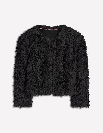 Petal Textured Cropped Jacket-Black, Petal Tulle