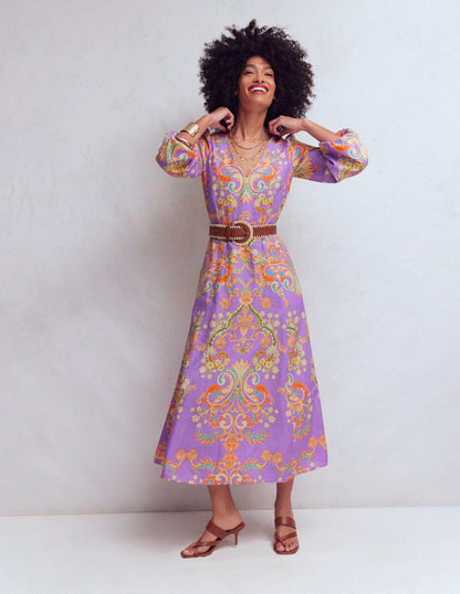 Florence Linen Blend Dress-Multi Enchanting Bouquet