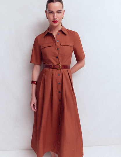 Zoe Short Sleeve Shirt Dress-Burnt Orange