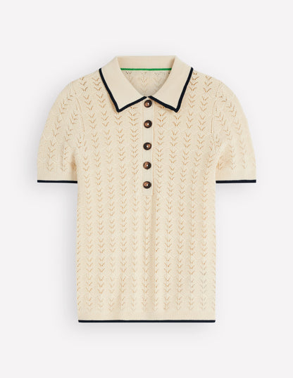 Pointelle Henley T-shirt-Cream