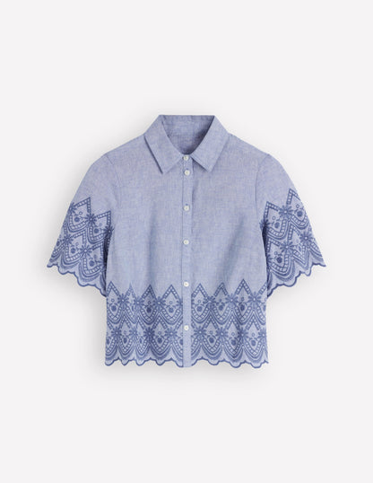 Short Sleeve Broderie Shirt-Chambray