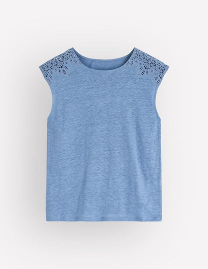 Tara Cutwork Linen Tee-Ashleigh Blue