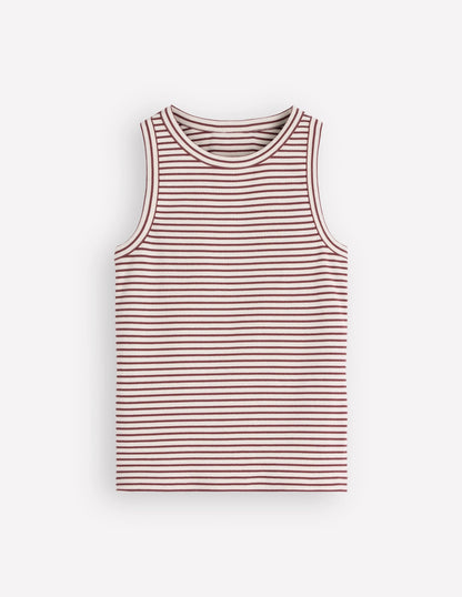 Ribbed Racer Vest-Ivory & Brown Stripe