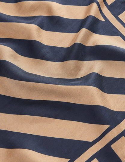 Elisabeth Silk Square Scarf-Navy and Camel Stripe