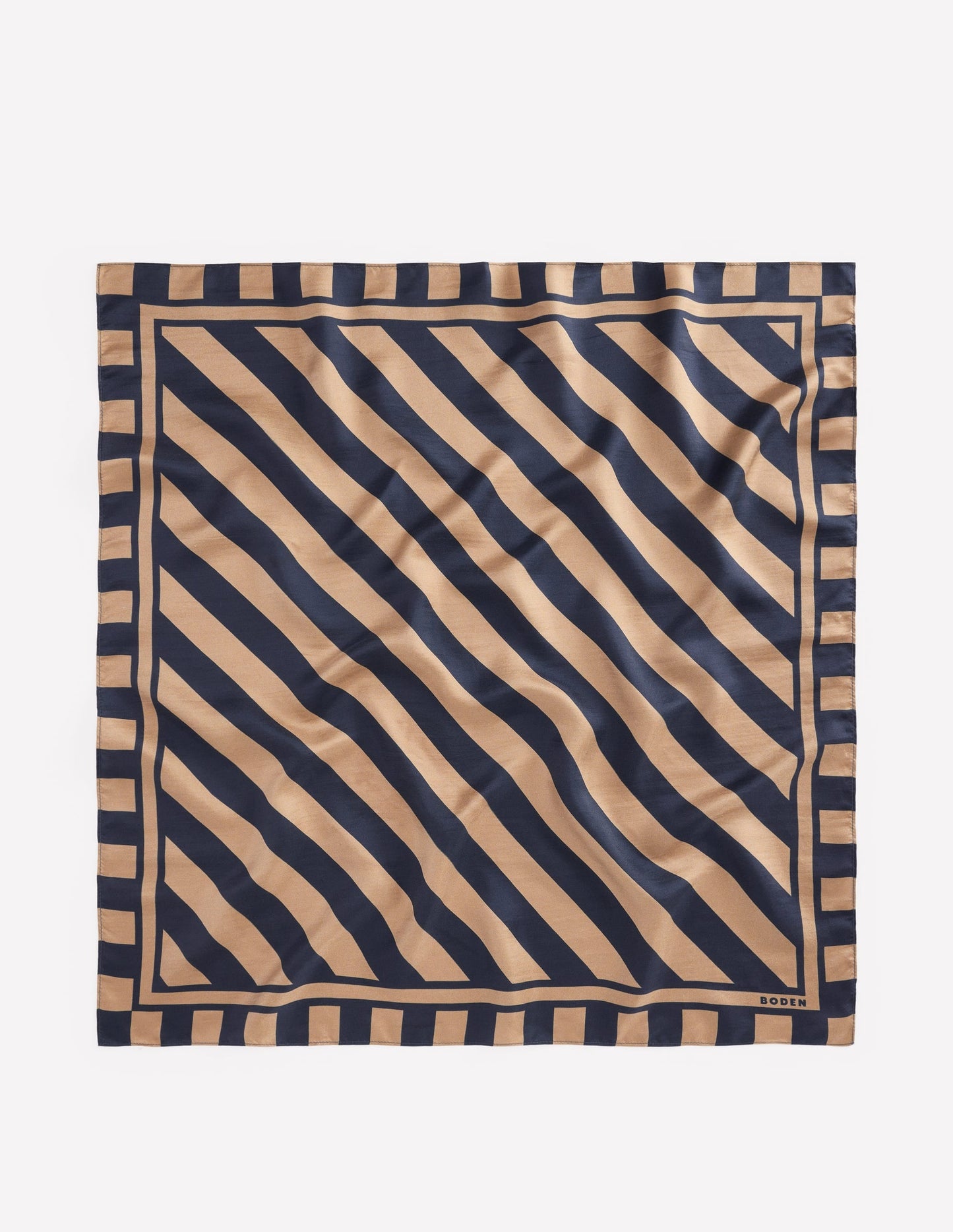 Elisabeth Silk Square Scarf-Navy and Camel Stripe