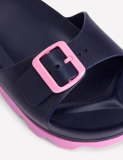 Lyla Single Buckle Sliders-Navy/Pink