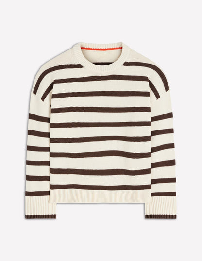 Lucy Relaxed Cotton Sweater-Ivory, Brown
