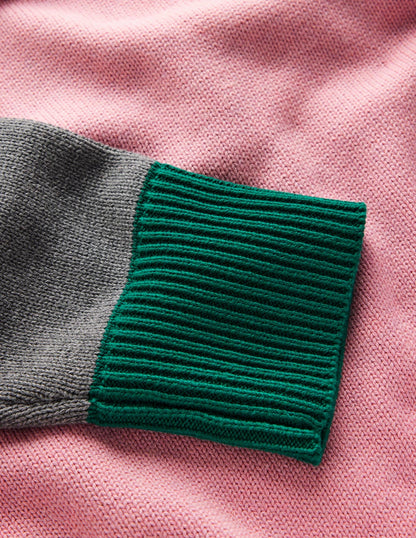 Lucy Relaxed Cotton Sweater-Pink, Grey, Green
