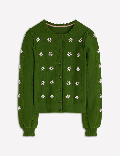 Valeria Crochet Trim Cardigan-Promenade Green , Embroidery