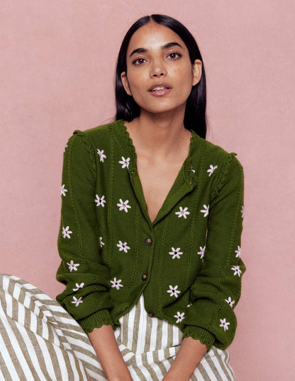 Valeria Crochet Trim Cardigan-Promenade Green , Embroidery