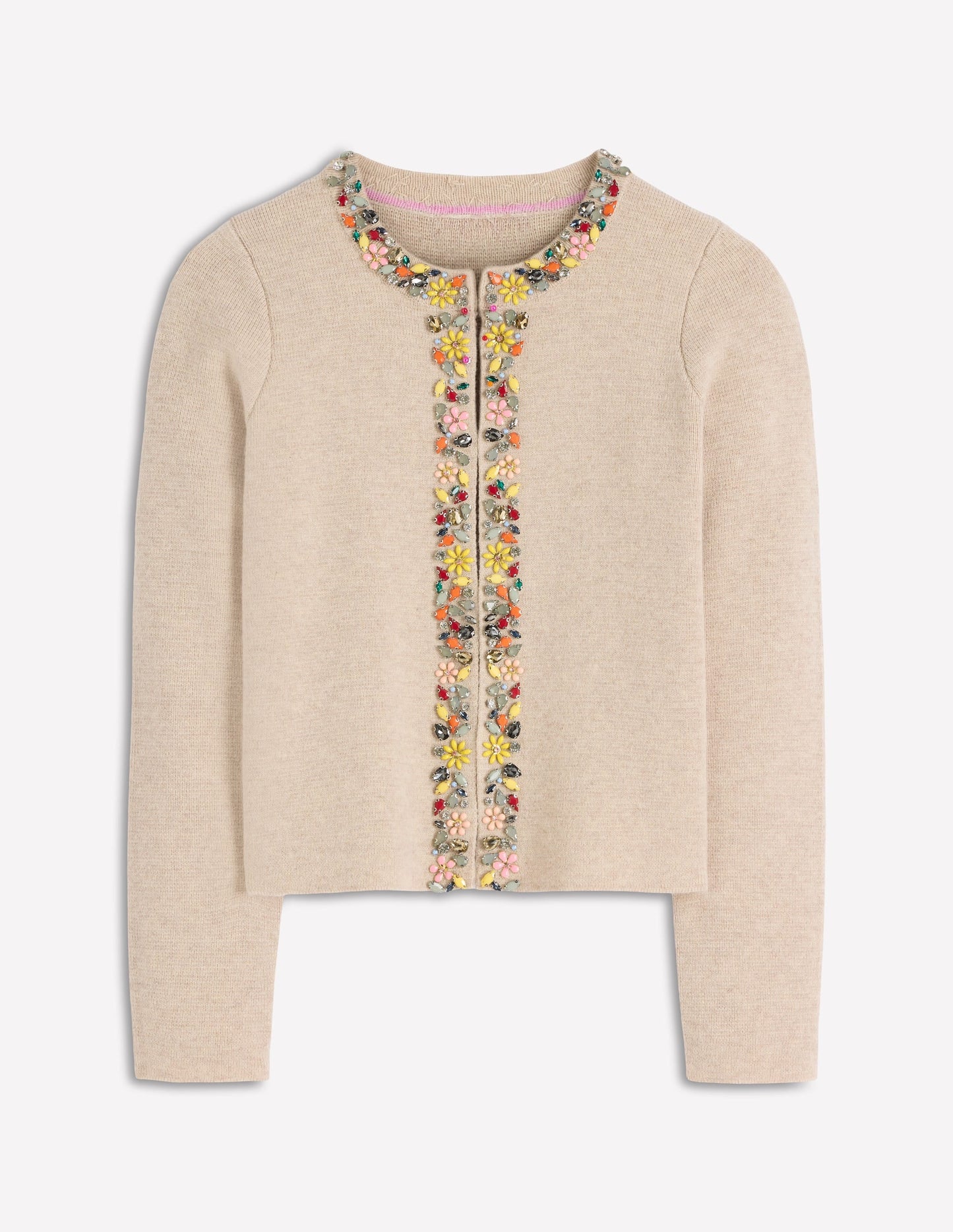 Embellished Knit Cardigan-Chinchilla Melange