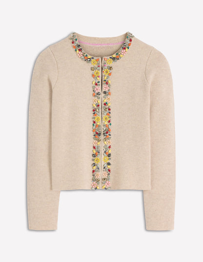 Embellished Knit Cardigan-Chinchilla Melange