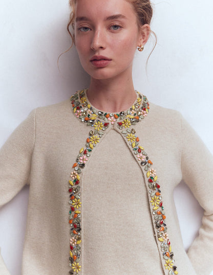 Embellished Knit Cardigan-Chinchilla Melange