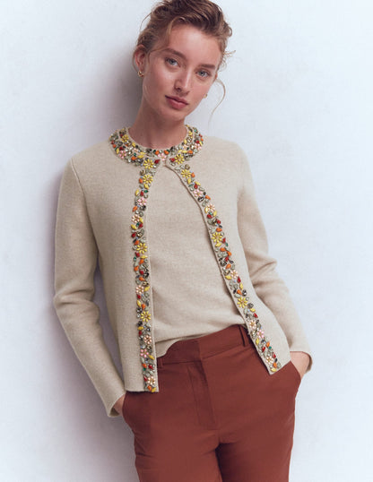 Embellished Knit Cardigan-Chinchilla Melange