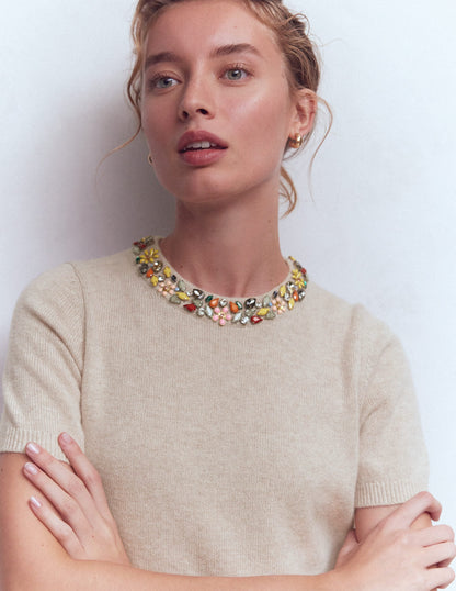 Embellished T-Shirt-Chinchilla Melange