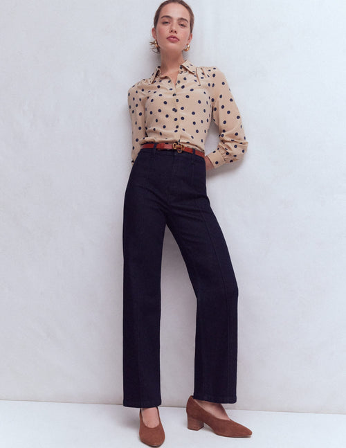 Pintuck Column Leg Jeans-Indigo Rinse