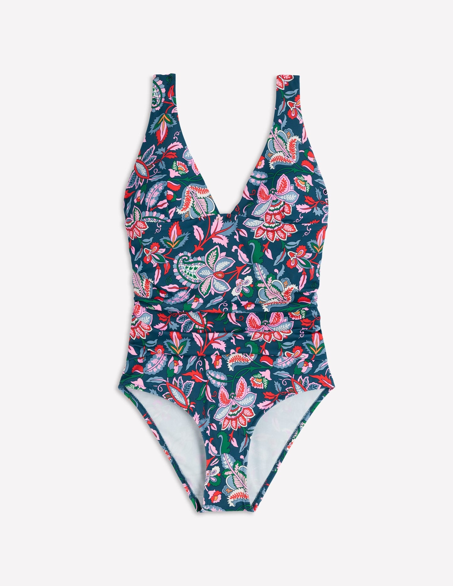 Mykonos Deep V Swimsuit-Dark Blue, Botanical Trail
