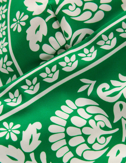 Mykonos Deep V Swimsuit-Green, Ornate Floret