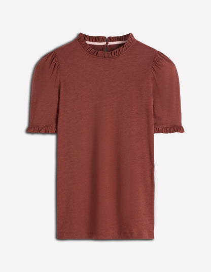 Supersoft Frill Detail T-shirt-Roasted Brown