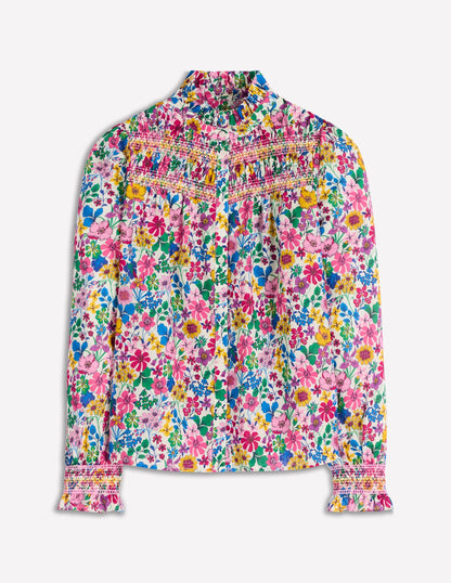 Esme Smocked Detail Frill Top-Multi, Blossoming Garden
