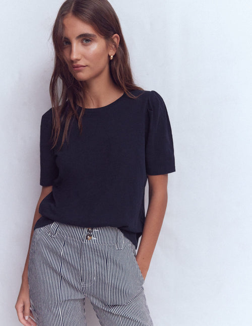 Sophie Puff Sleeve T-shirt-Navy