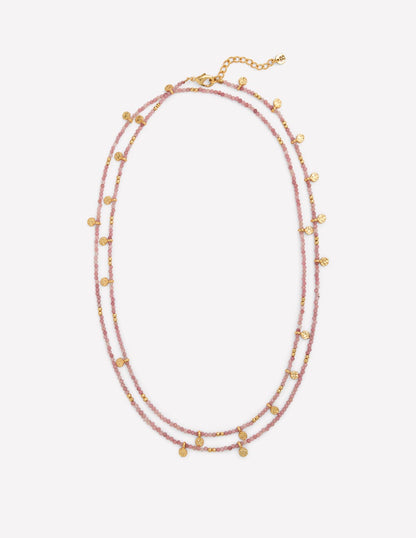 Double Strand Bead Necklace-Pink
