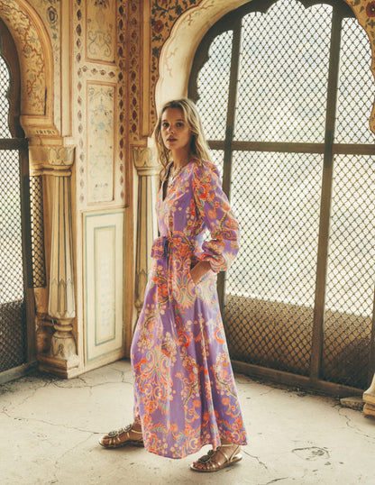 Florence Linen Blend Dress-Multi Enchanting Bouquet