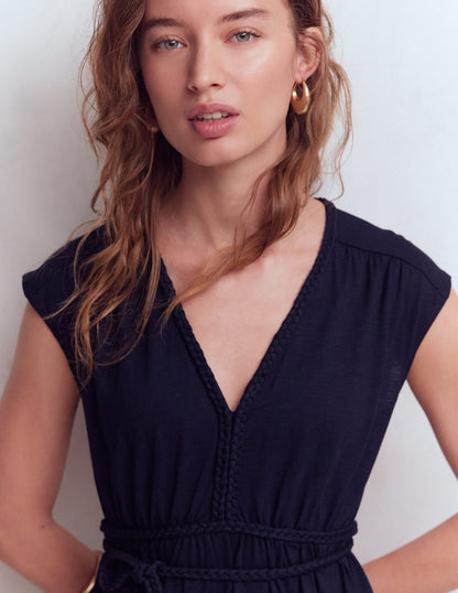 Heidi Ruched Rope Jersey Dress-Navy