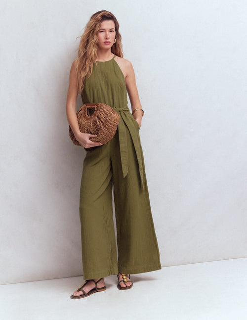 Rosa Double Cloth Jumpsuit-Olive