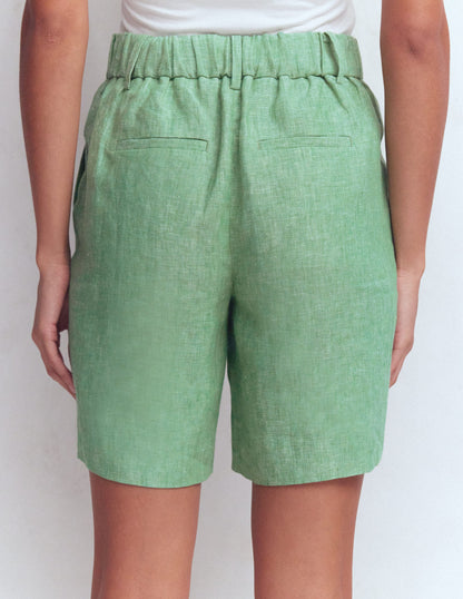 Kensington Linen Shorts-Aloe Green Chambray
