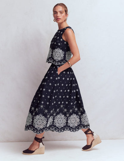 Verity Broderie Poplin Skirt-Navy